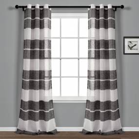 Textured Stripe Grommet Sheer Window Curtain Panels Black/White 38X84 Set - Lush Decor 16T004781