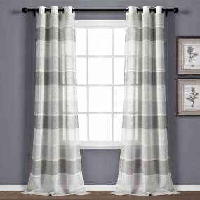 Textured Stripe Grommet Sheer Window Curtain Panels Gray 38X84 Set - Lush Decor 16T004782