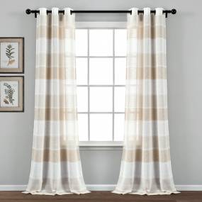 Textured Stripe Grommet Sheer Window Curtain Panels Beige 38X84 Set - Lush Decor 16T004784