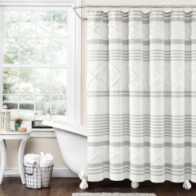 Urban Diamond Stripe Woven Tufted Eco-Friendly Recycled Cotton Shower Curtain Gray Single 72X72 - Triangle Home Décor 16T004997