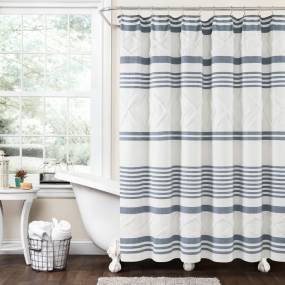 Urban Diamond Stripe Woven Tufted Eco-Friendly Recycled Cotton Shower Curtain Blue Single 72X72 - Triangle Home Décor 16T004998
