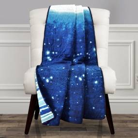 Make A Wish Space Star Ombre Throw Navy/White Single 50X60 - Throw-Juvy 16T005260