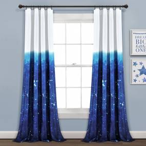 Make A Wish Space Star Ombre Window Curtain Panels Navy/White 52X84 Set - Window Panel-Juvy 16T005272