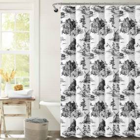 French Country Toile Shower Curtain White/Charcoal Single 72X72 - Lush Decor 16T005485