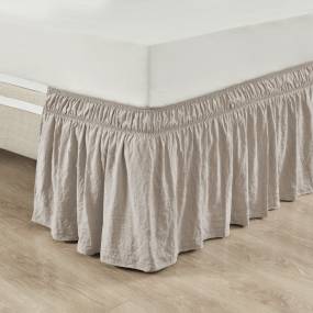 Ruched Ruffle Elastic Easy Wrap Around Bedskirt Neutral Single Twin/Twin-XL/Full - Lush Decor 16T005509