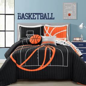 Basketball Game Quilt Black/Orange 5Pc Set Full/Queen - Lush Decor 16T006078