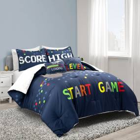 Lush Décor Video Games Reversible Oversized Comforter Navy/Multi 5Pc Set Full/Queen - Triangle Home Décor 21T012001