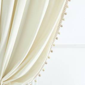 Luxury Vintage Velvet With Silky Pompom Trim Window Curtain Panel Ivory Single 52X84 - Triangle Home Decor 21T012516
