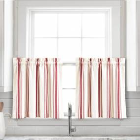 Lush Décor Farmhouse Stripe Yarn Dyed Recycled Cotton Kitchen Tiers Red 58x24+1.5 Set - Triangle Home Décor 21T012770