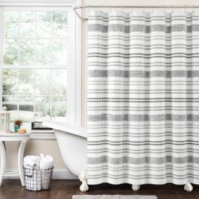 Modern Tufted Stripe Woven Yarn Dyed Eco-Friendly Recycled Cotton Shower Curtain Gray Single 72X72 - Triangle Home Décor 21T012774