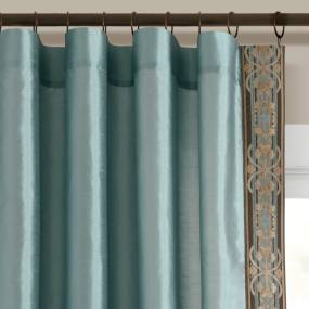 Luxury Traditional Regency Faux Silk Border Trim Window Curtain Panel Blue/Dusty Blue Single 52X84 - Triangle Home Decor 21T013441