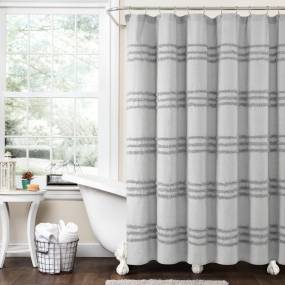 Boho Kendra Tufted Yarn Dyed Eco-Friendly Recycled Cotton Shower Curtain Light Gray Single 72X72 - Triangle Home Décor 21T013676