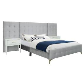 Picket House Furnishings Mila Queen Bed in WL001 Silver Grey w/ 2 End Tables - Picket House Furnishings UB-4210-8020-QB