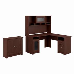 Cabot L Shaped Desk with Hutch and Small Storage Cabinet with Doors in Harvest Cherry - Bush Furniture CAB016HVC