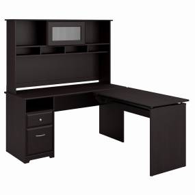 Cabot 60W 3 Position L Shaped Sit to Stand Desk with Hutch in Espresso Oak - Bush Furniture CAB045EPO