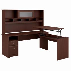 Cabot 72W 3 Position L Shaped Sit to Stand Desk with Hutch in Harvest Cherry - Bush Furniture CAB052HVC