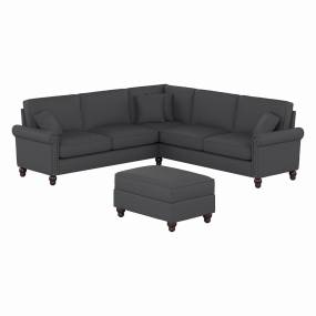 Bush Furniture Coventry 99W L Shaped Sectional Couch with Ottoman in Charcoal Gray Herringbone - Bush Furniture CVN003CGH