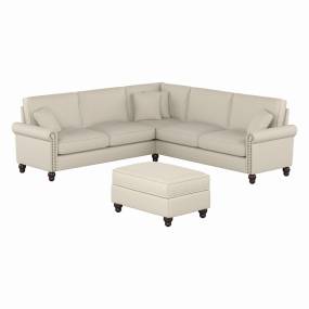 Bush Furniture Coventry 99W L Shaped Sectional Couch with Ottoman in Cream Herringbone - Bush Furniture CVN003CRH