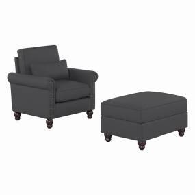 Bush Furniture Coventry Accent Chair with Ottoman Set in Charcoal Gray Herringbone - Bush Furniture CVN010CGH