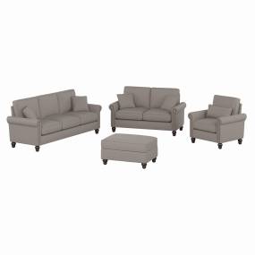 Bush Furniture Coventry 85W Sofa with Loveseat, Accent Chair, and Ottoman in Beige Herringbone - Bush Furniture CVN020BGH