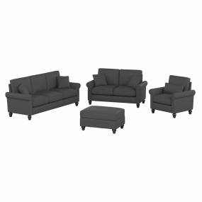 Bush Furniture Coventry 85W Sofa with Loveseat, Accent Chair, and Ottoman in Charcoal Gray Herringbone - Bush Furniture CVN020CGH