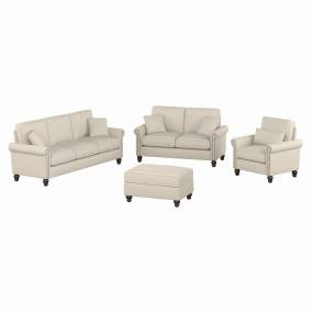 Bush Furniture Coventry 85W Sofa with Loveseat, Accent Chair, and Ottoman in Cream Herringbone - Bush Furniture CVN020CRH