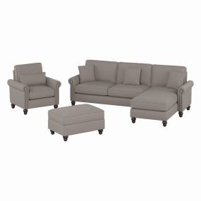 Bush Furniture Coventry 102W Sectional Couch with Reversible Chaise Lounge, Accent Chair, and Ottoman in Beige Herringbone - Bush Furniture CVN021BGH
