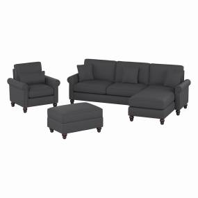 Bush Furniture Coventry 102W Sectional Couch with Reversible Chaise Lounge, Accent Chair, and Ottoman in Charcoal Gray Herringbone - Bush Furniture CVN021CGH
