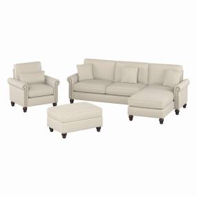 Bush Furniture Coventry 102W Sectional Couch with Reversible Chaise Lounge, Accent Chair, and Ottoman in Cream Herringbone - Bush Furniture CVN021CRH
