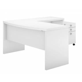 Office by kathy ireland Echo L Shaped Bow Front Desk w/ Mobile File Cabinet in Pure White - Bush Furniture ECH007PW
