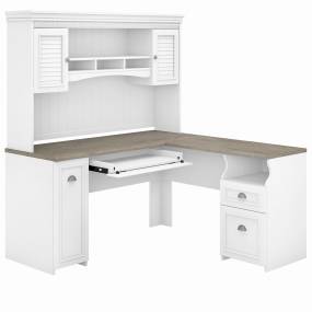 Bush Furniture Fairview 60W L Shaped Desk with Hutch in Pure White and Shiplap Gray - Bush Furniture FV004G2W