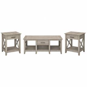 Bush Furniture Key West Coffee Table w/ Set of 2 End Tables in Washed Gray - KWS023WG