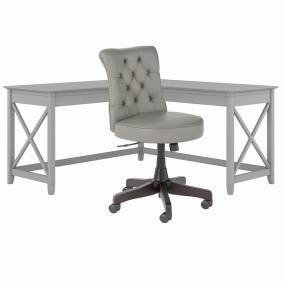 Bush Furniture Key West 60W L Shaped Desk with Mid Back Tufted Office Chair in Cape Cod Gray - Bush Furniture KWS045CG