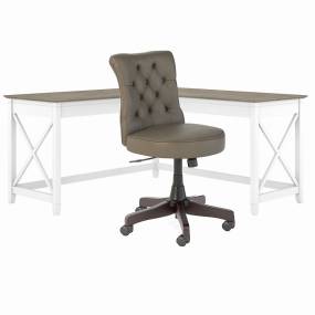 Bush Furniture Key West 60W L Shaped Desk with Mid Back Tufted Office Chair in Pure White and Shiplap Gray - Bush Furniture KWS045G2W