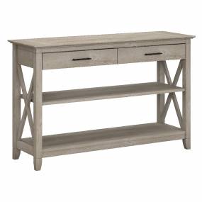 Bush Furniture Key West Console Table w/ Drawers & Shelves in Washed Gray - KWT248WG-03