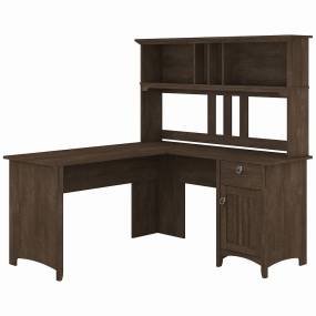 Bush Furniture Salinas 60W L Shaped Desk with Hutch in Ash Brown - Bush Furniture SAL004ABR