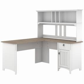 Bush Furniture Salinas 60W L Shaped Desk with Hutch in Pure White and Shiplap Gray - Bush Furniture SAL004G2W