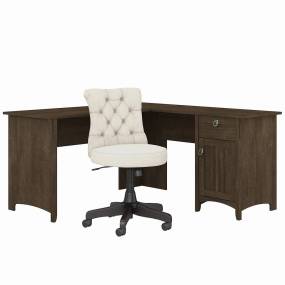 Bush Furniture Salinas 60W L Shaped Desk with Mid Back Tufted Office Chair in Ash Brown - Bush Furniture SAL010ABR