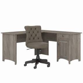 Bush Furniture Salinas 60W L Shaped Desk with Mid Back Tufted Office Chair in Driftwood Gray - Bush Furniture SAL010DG