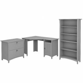 Bush Furniture Salinas 55W Corner Desk w/ Lateral File Cabinet & 5 Shelf Bookcase in Cape Cod Gray - Bush Furniture SAL013CG