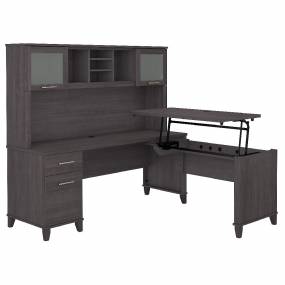 Bush Furniture Somerset 72W 3 Position Sit to Stand L Shaped Desk with Hutch in Storm Gray - Bush Furniture SET015SG