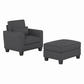 Stockton Accent Chair w/ Ottoman Set in Charcoal Gray Herringbone - Bush Furniture SKT010CGH