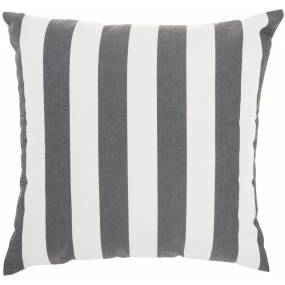 Mina Victory Outdoor Pillows Stripes - Reversible Black Throw Pillows 18" x 18" - Nourison 798019001308