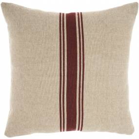 Mina Victory Life Styles Linen Stripe Maroon Natural Throw Pillows 20" x 20" - Nourison 798019004095