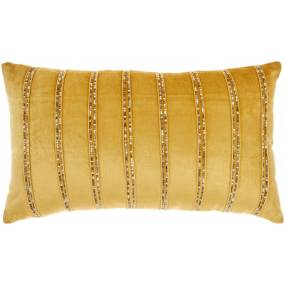 Mina Victory Sofia Beaded Stripes Gold Throw Pillows 12" x 21" - Nourison 798019004187