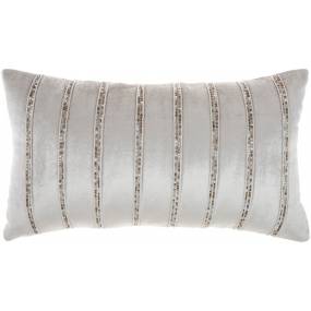 Mina Victory Sofia Beaded Stripes Lt Grey Throw Pillows 12" x 21" - Nourison 798019004217