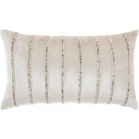 Mina Victory Sofia Beaded Stripes Beige Throw Pillows 12" x 21" - Nourison 798019004224