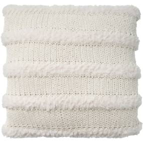Mina Victory Faux Fur Knit Fx Fur Stripes Ivory Throw Pillows 20" x 20" - Nourison 798019008680