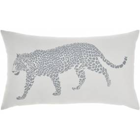 Mina Victory Outdoor Pillows Raised Print Leopard Grey Throw Pillows 14" x 23" - Nourison 798019010362