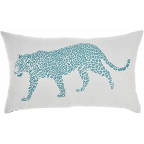 Mina Victory Outdoor Pillows Raised Print Leopard Turquoise Throw Pillows 14" x 23" - Nourison 798019010409